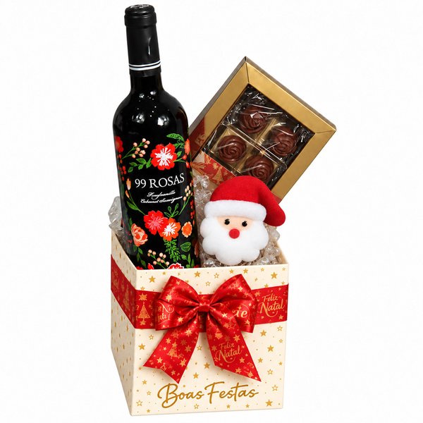 Kit Natal com Bombom Giuliana Flores e Vinho Tinto 99 Rosas
