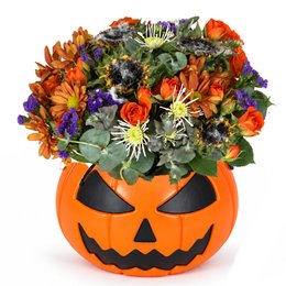 Imagem de Mix de Flores na Abóbora de Halloween - Jardim Assombrado