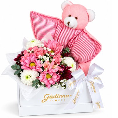 Kit Maternidade com Buquê Mix de Flores - Abraço de Menina