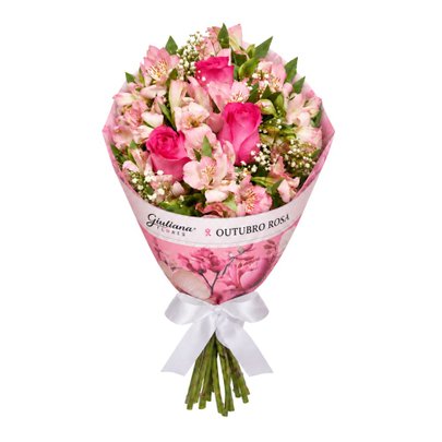Buquê de Rosas Pink e Astromélias - Carinho de Outubro Rosa