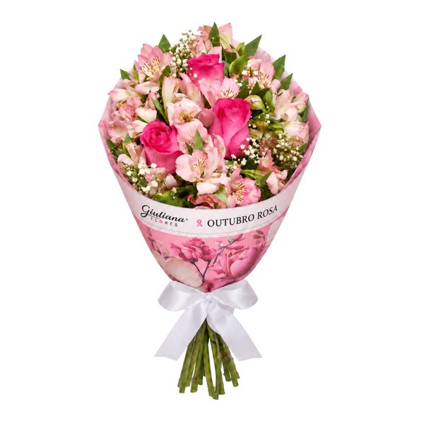 Buquê de Rosas Pink e Astromélias - Carinho de Outubro Rosa