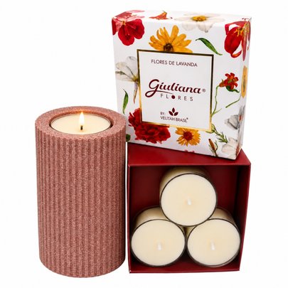 Castiçal e 4 Mini Velas Aromáticas de Lavanda - Encontro Floral