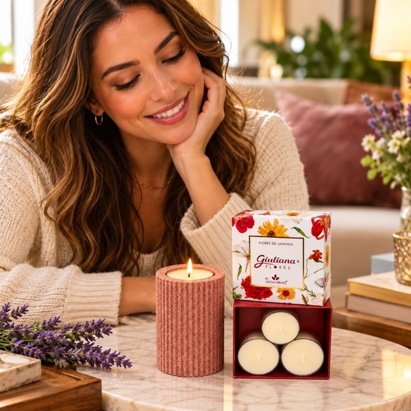 Castiçal e 4 Mini Velas Aromáticas de Lavanda - Encontro Floral
