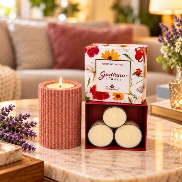 Castiçal e 4 Mini Velas Aromáticas de Lavanda - Encontro Floral