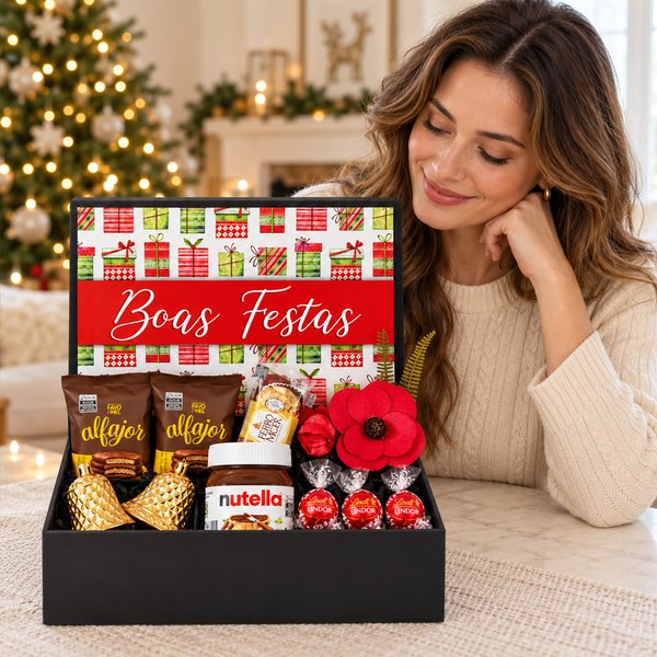 Caixa Natalina Boas Festas com Nutella e Chocolates