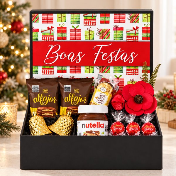 Caixa Natalina Boas Festas com Nutella e Chocolates