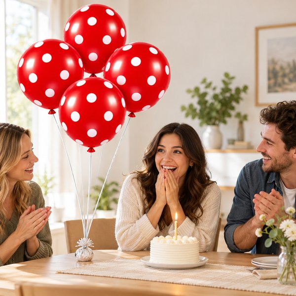 Kit 4 Balões para Festa Vermelhos com Bolinhas