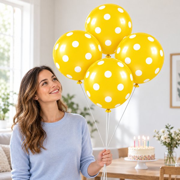 Kit 4 Balões para Festa Amarelos com Bolinhas