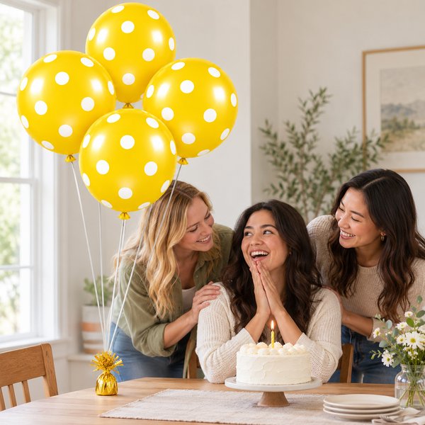 Kit 4 Balões para Festa Amarelos com Bolinhas