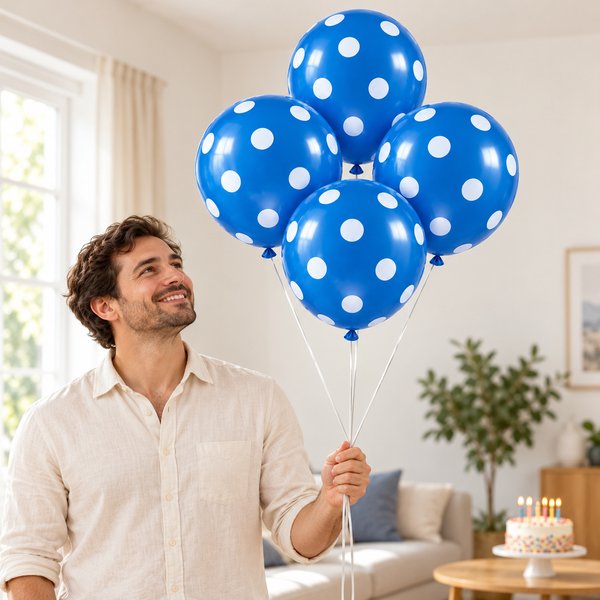 Kit 4 Balões para Festa Azuis com Bolinhas