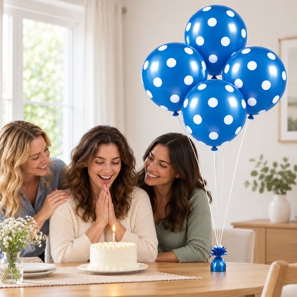 Kit 4 Balões para Festa Azuis com Bolinhas