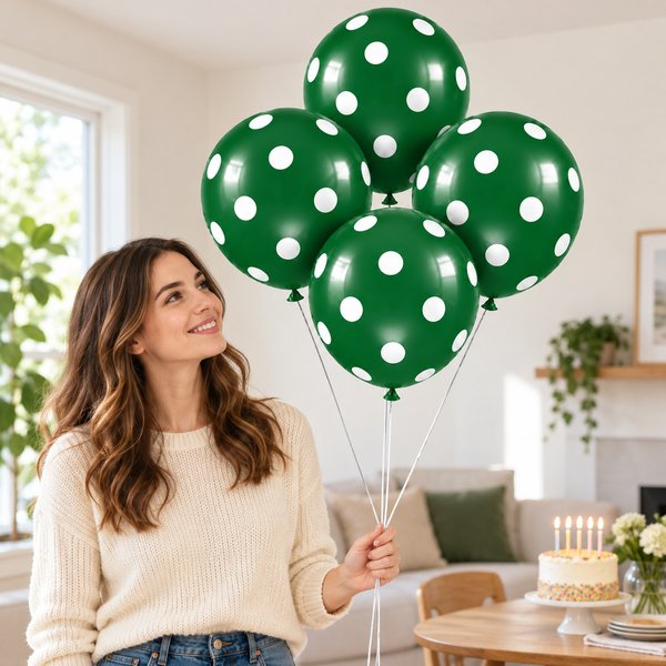 Kit 4 Balões para Festa Verdes com Bolinhas