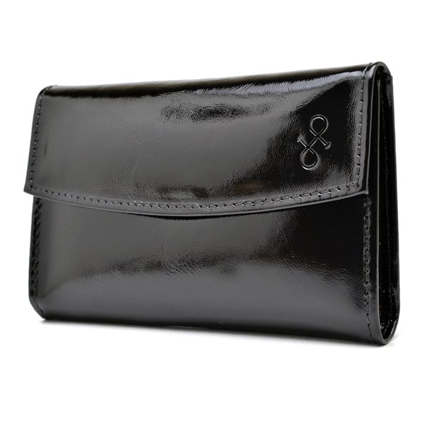 Carteira de Couro Media Preta Verniz Hendy Bag