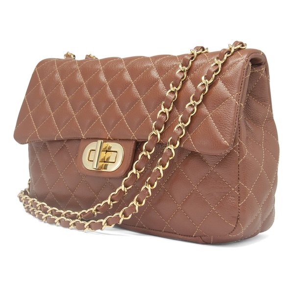 BOLSA TIRACOLO MÉDIA MATELASSÊ COURO CARAMELO HENDY BAG