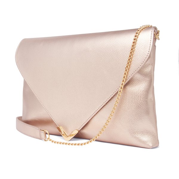 BOLSA TIRACOLO EM COURO SALMAO METALIZADO ENVELOPE HENDY BAG