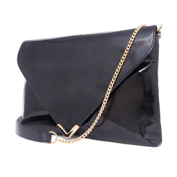 BOLSA TIRACOLO EM COURO PRETO VERNIZ ENVELOPE HENDY BAG