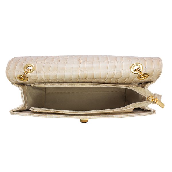 Bolsa de Couro com textura Bege alça de corrente hendy bag