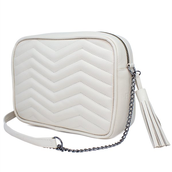 Bolsa de Couro Hendy Bag Off White Transversal Quadrada
