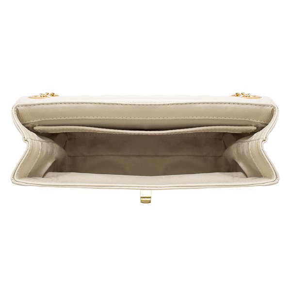 Bolsa em couro off white menor com tampa matelasse hendy bag