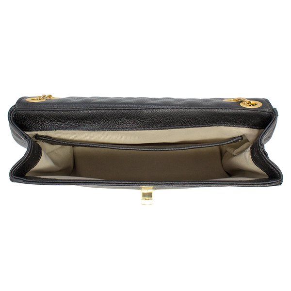 Bolsa em couro preta menos com tampa matelasse mini waleska