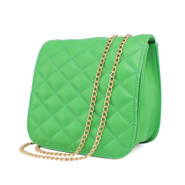 Bolsa em couro menor verde alça correntes hendy bag