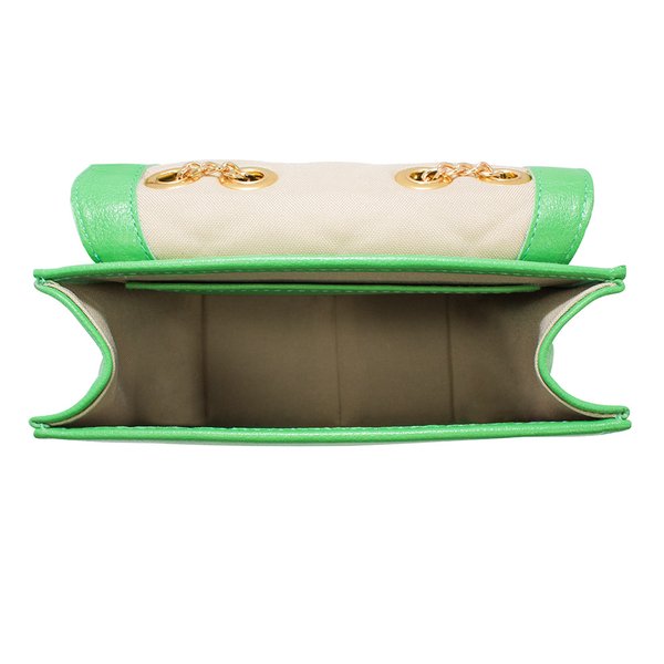 Bolsa em couro menor verde alça correntes hendy bag