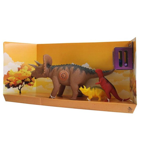 Dinossauro Triceratopo Com Som 6 Peças - Adijomar - Marrom