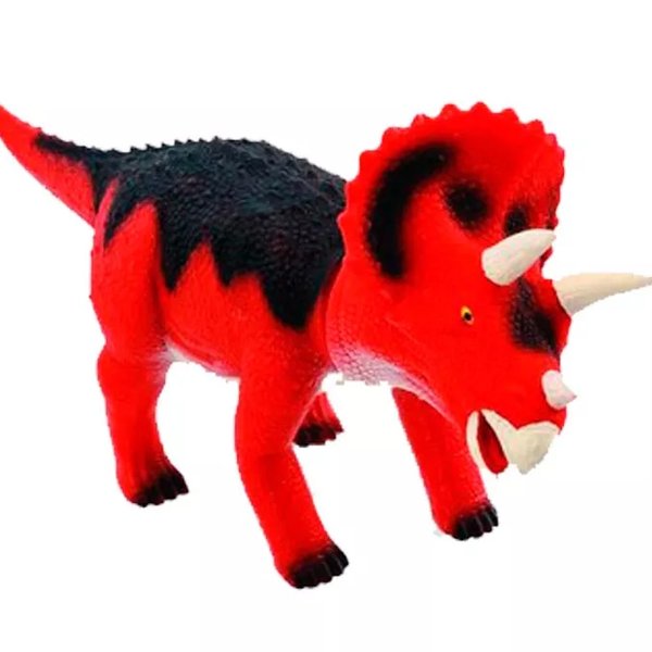 Dinossauro Triceratopo Com Som 6 Peças - Adijomar - Vermelho
