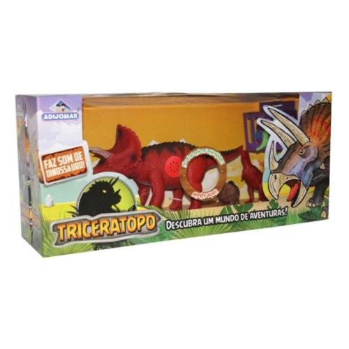Dinossauro Triceratopo Com Som 6 Peças - Adijomar - Vermelho