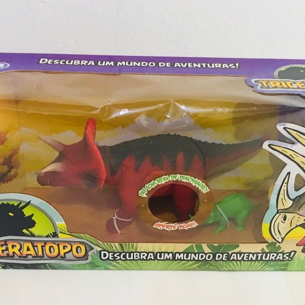 Dinossauro Triceratopo Com Som 6 Peças - Adijomar - Vermelho