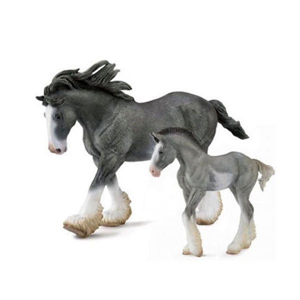 Miniatura Cavalo Clydesdale Black Sabino Roan e Potro Clydesdale Black Sabino Roan - Collecta