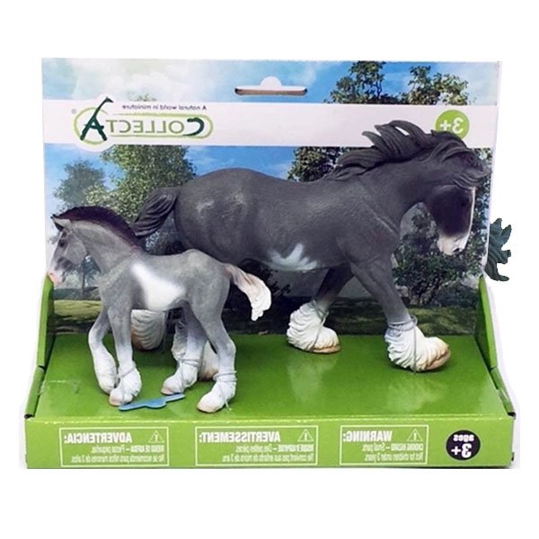 Miniatura Cavalo Clydesdale Black Sabino Roan e Potro Clydesdale Black Sabino Roan - Collecta