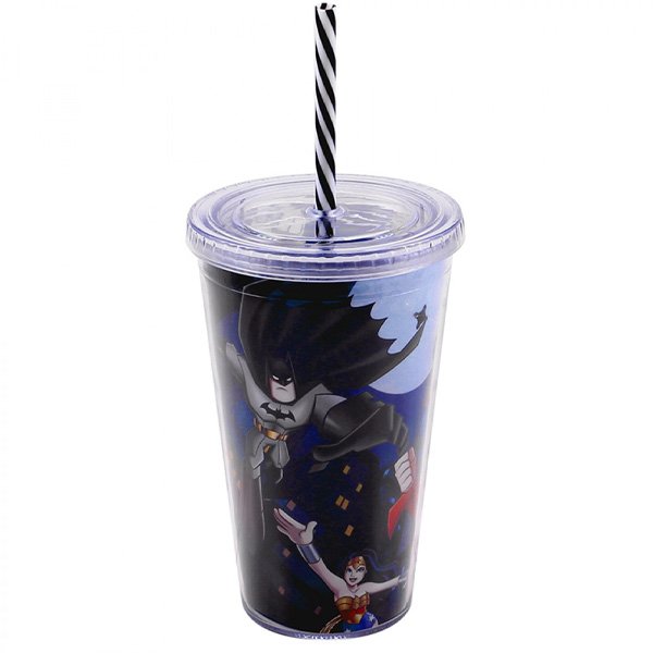 Copo com Canudo Personagens DC Comics 450ml - Tasco Inport