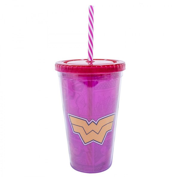 Copo com Canudo Logo Mulher Maravilha DC Comics 450ml - Tasco Inport
