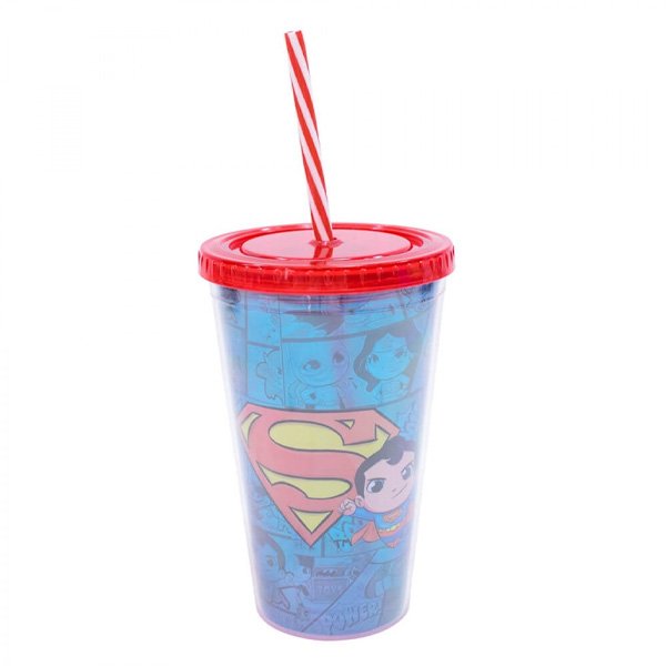 Copo com Canudo Super Homem DC Comics 450ml - Tasco Inport