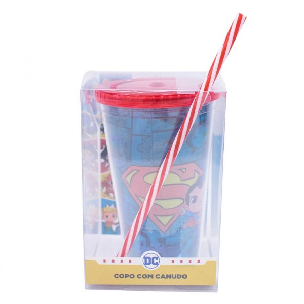 Copo com Canudo Super Homem DC Comics 450ml - Tasco Inport