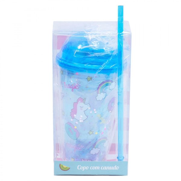 Copo com Canudo Unicórnio 450ml - Tasco Inport