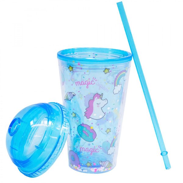 Copo com Canudo Unicórnio 450ml - Tasco Inport