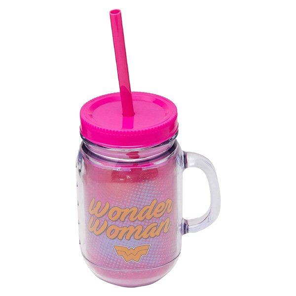 Caneca de Plástico com Canudo Mulher Maravilha - Tasco Inport