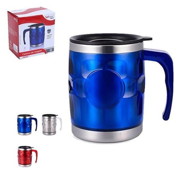 Caneca Térmica de Inox com Tampa para Viagem 450ml - Wellmix - Prata