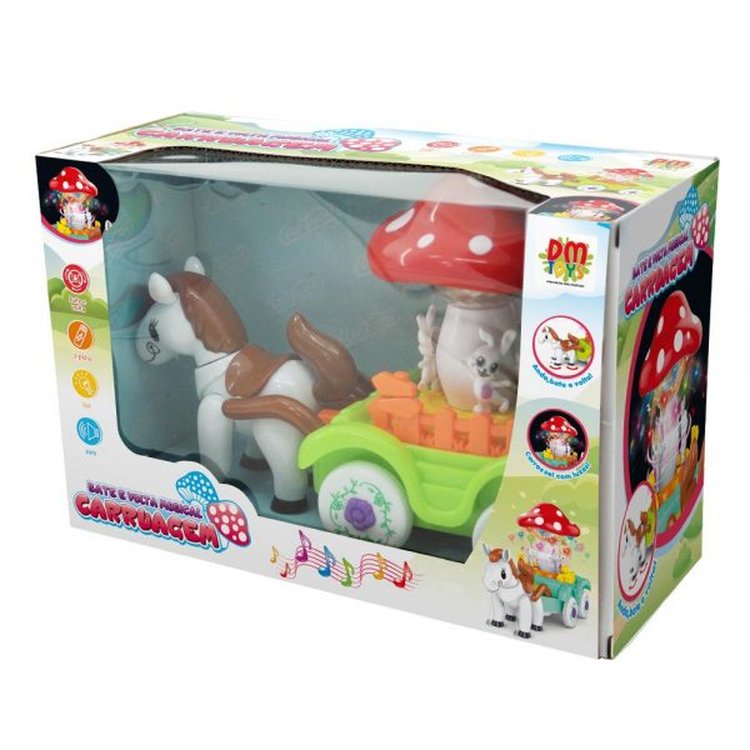 Brinquedo Bate e Volta Musical Carruagem Cogumelo - DM Toys