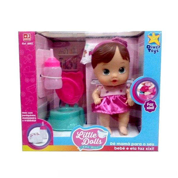 Boneca Little Dolls Faz Xixi Morena - Divertoys