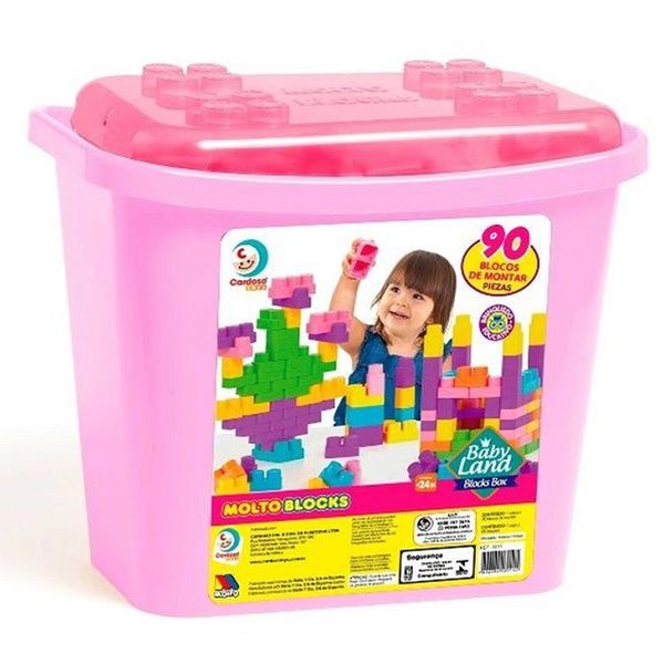 Blocos de Montar Block Box 90 Blocos Rosa - Cardoso