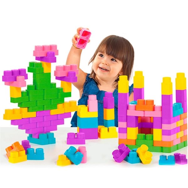 Blocos de Montar Block Box 90 Blocos Rosa - Cardoso