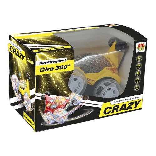 Carro com Controle Remoto Crazy Gira 360 - DM Toys - Amarelo