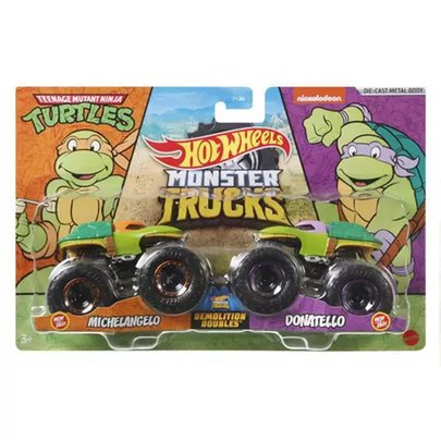 Hot Wheels Monster Trucks 2 Veículos Michelangelo vs Donatello - Mattel