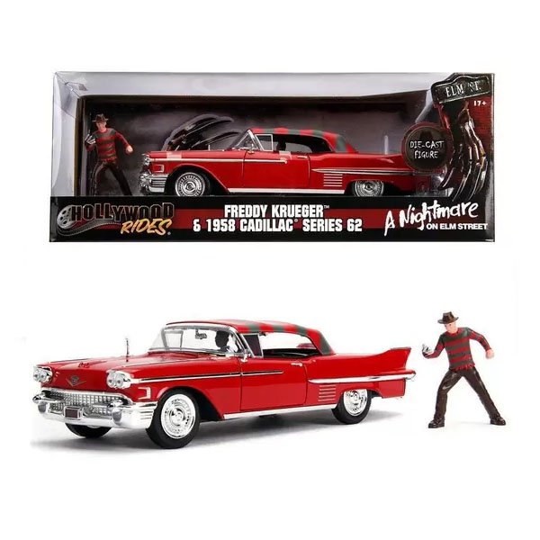 Miniatura 1958 Cadillac Series 62 com Boneco Freddy Krueger 1/24 - Jada Toys