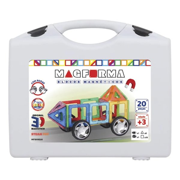 Bloco d Montar Magné Magforma Vazado c Rodinha 20P-Steam Toy