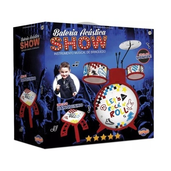 Bateria Musical Infantil Show Com Banquinho - Toyng