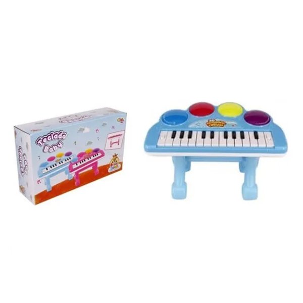 Teclado Baby com Apoio Luz e Som - Wellmix - Azul